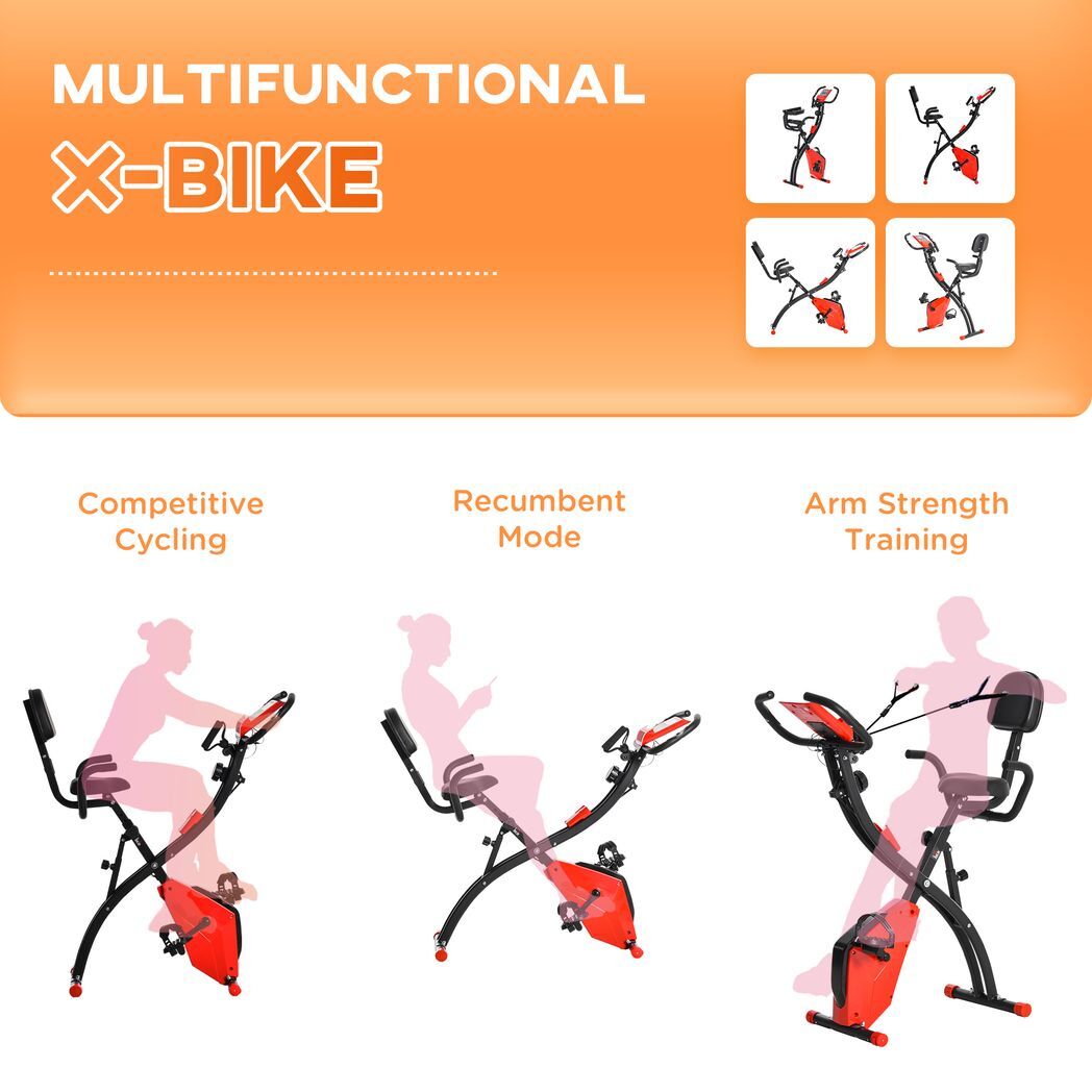 2-In-1 Upright Exercise Bike 8-Level Adjustable with Pulse Sensor Red