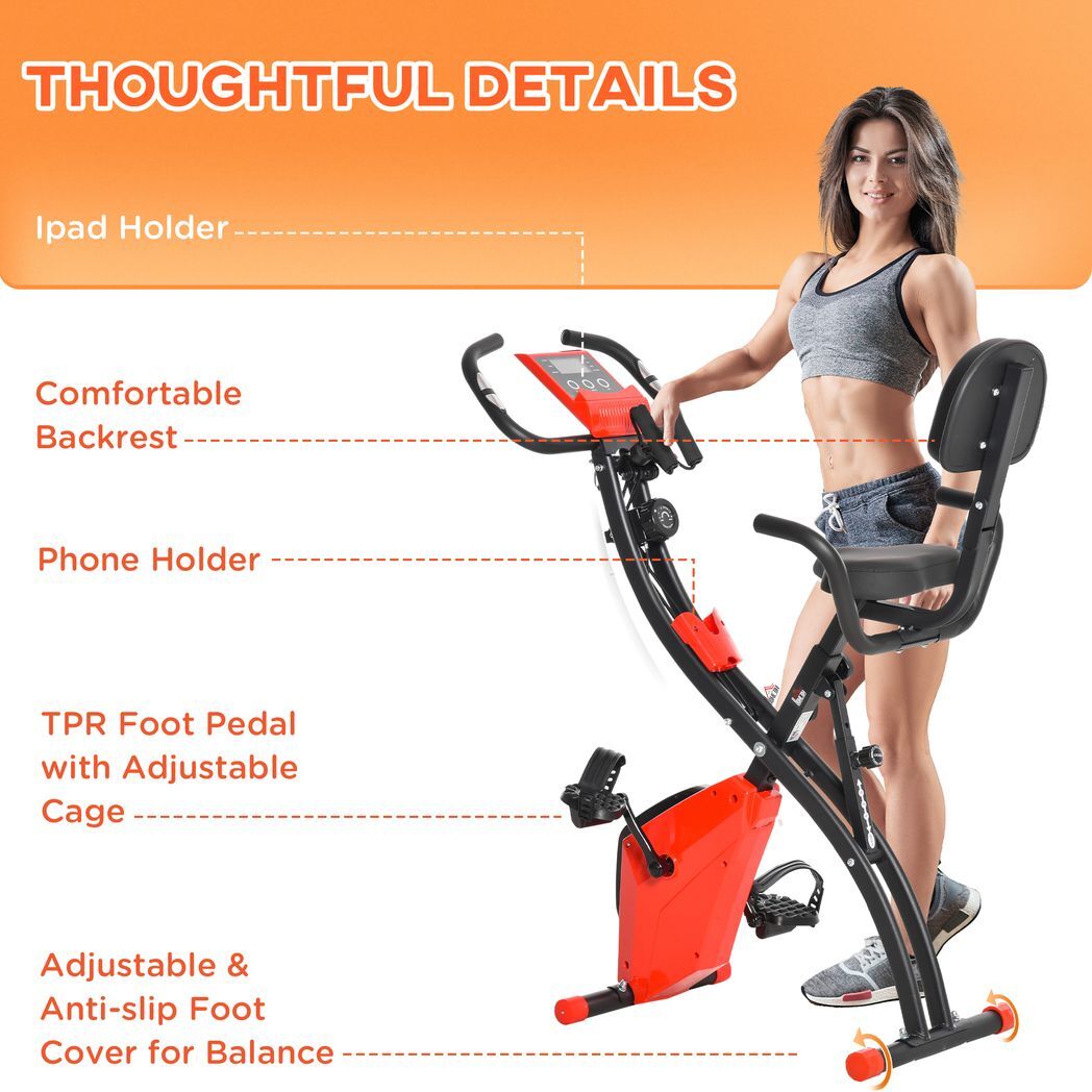 2-In-1 Upright Exercise Bike 8-Level Adjustable with Pulse Sensor Red