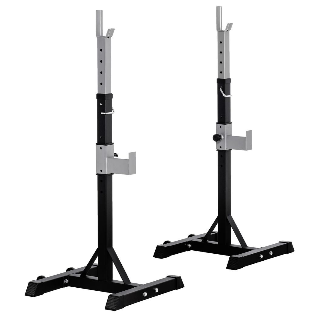 2 Pairs Barbell Squat Rack Portable Stand Weight Lifting Bench w/ Wheels