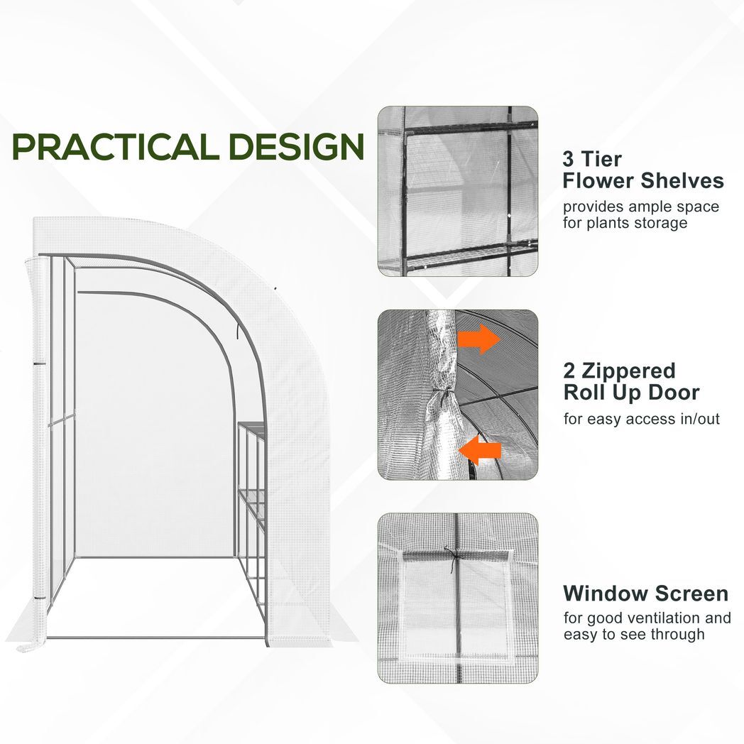 300 x 150 x 213 Plant Greenhouse Garden Nursery w/ Cover Window, White