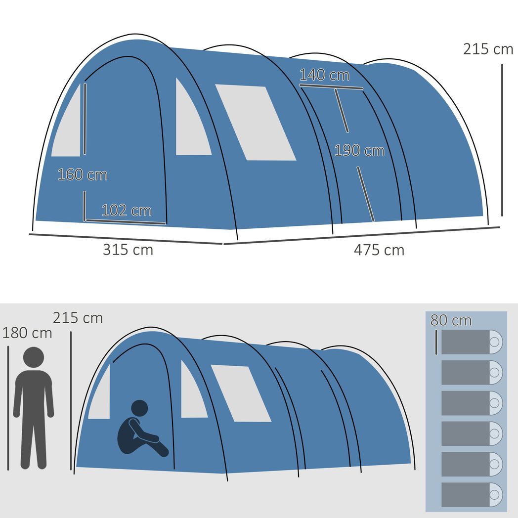 5-6 Man Family Tent Camping Tent with Two Room, Floor & Carry Bag