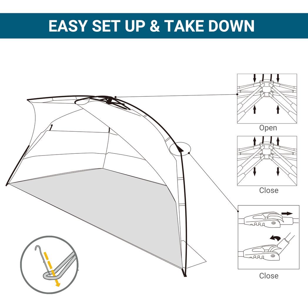 1-2 Man Pop-Up Beach Tent Sun Shade Shelter UV 20+ Protection Floor