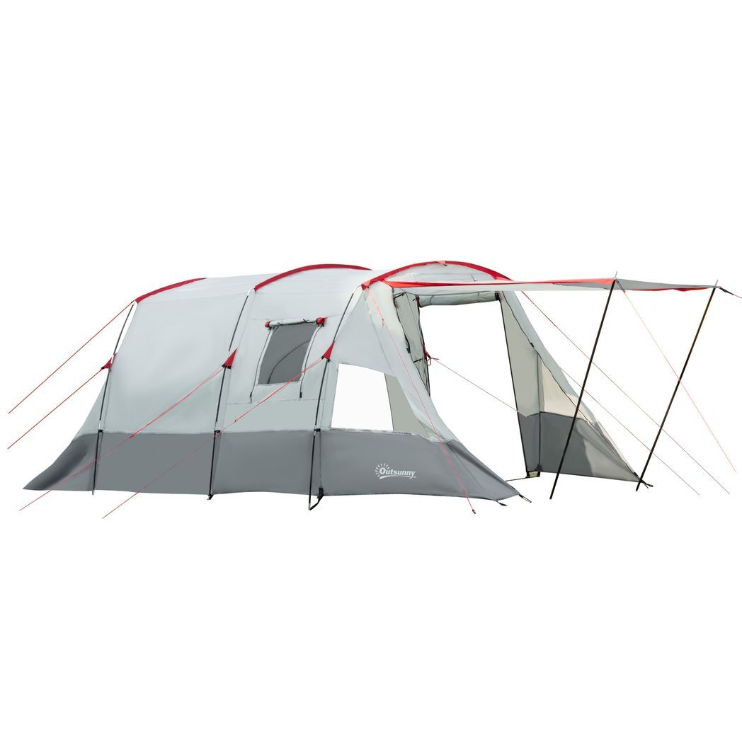 6-8 Person Tunnel Tent, Two-room Camping Tent with Carry Bag, Grey