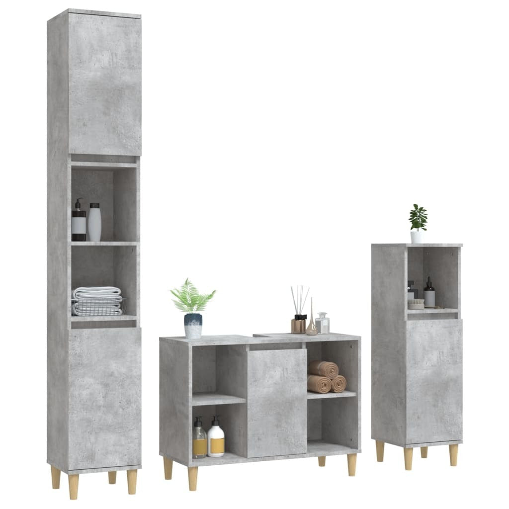 3 Piece Bathroom Furniture Set Concrete Grey Engineered Wood