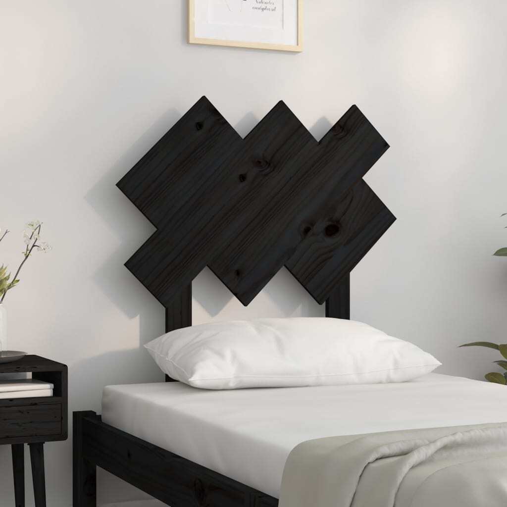 Bed Headboard Black 72.5x3x81 cm Solid Wood Pine