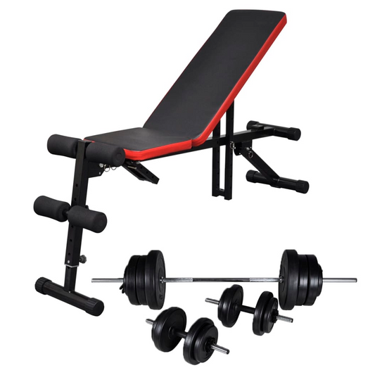 Adjustable Sit-up Bench with Barbell and Dumbbell Set 60.5 kg