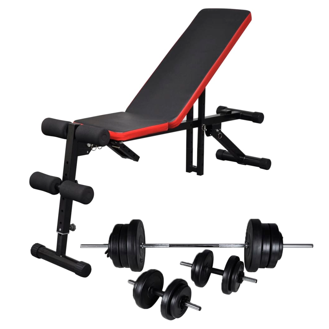 Adjustable Sit-up Bench with Barbell and Dumbbell Set 60.5 kg