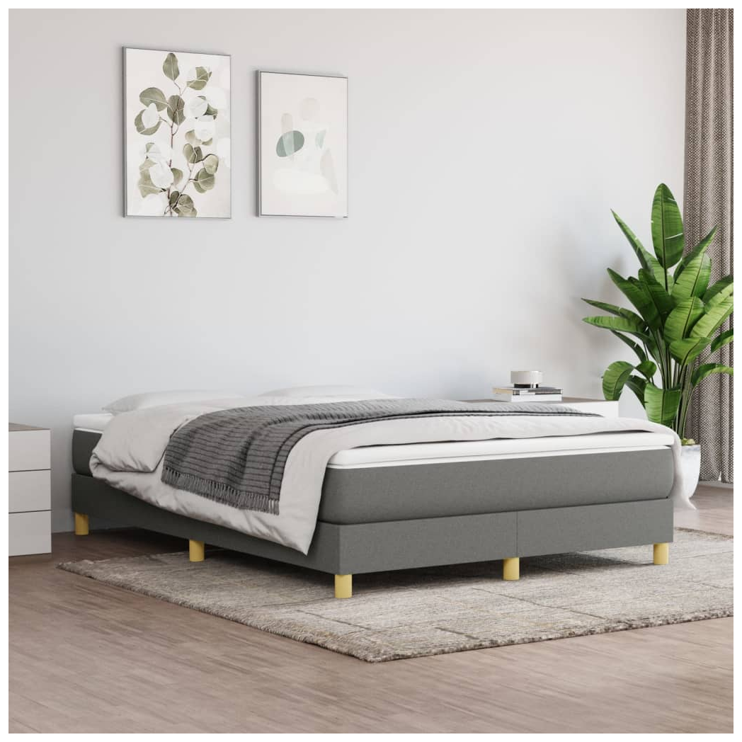 Bed Frame Dark Grey 135x190 cm Double Fabric