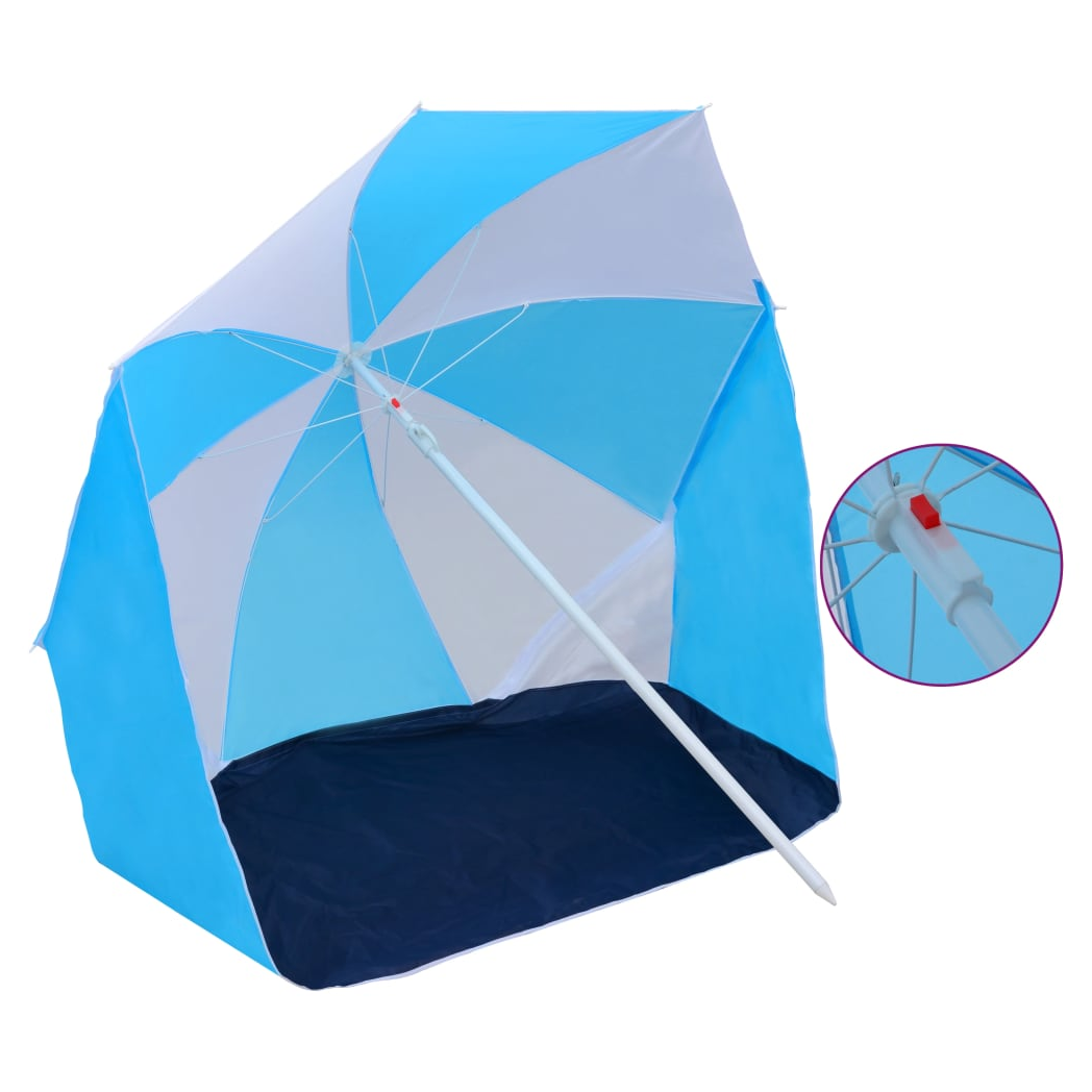 Beach Umbrella Shelter Blue and White 180 cm Fabric