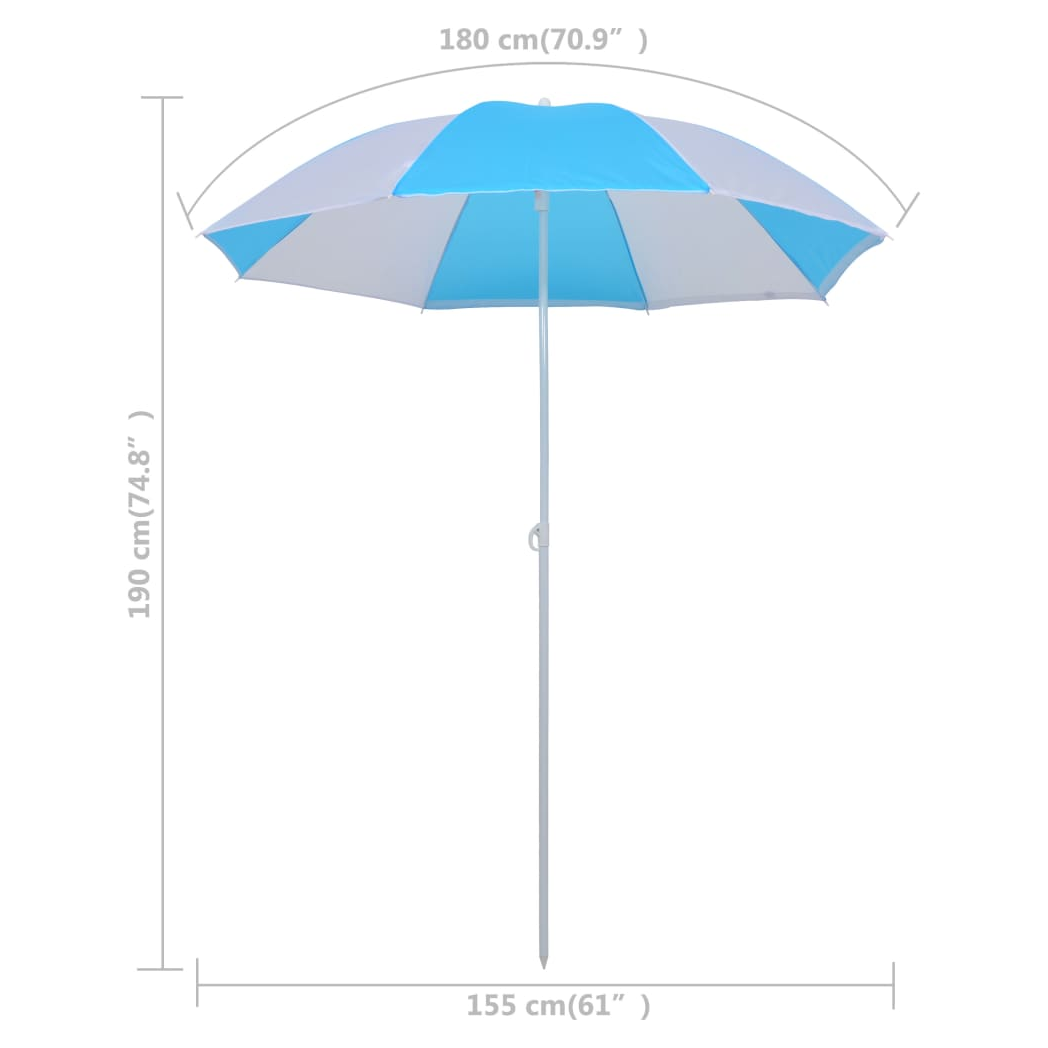 Beach Umbrella Shelter Blue and White 180 cm Fabric