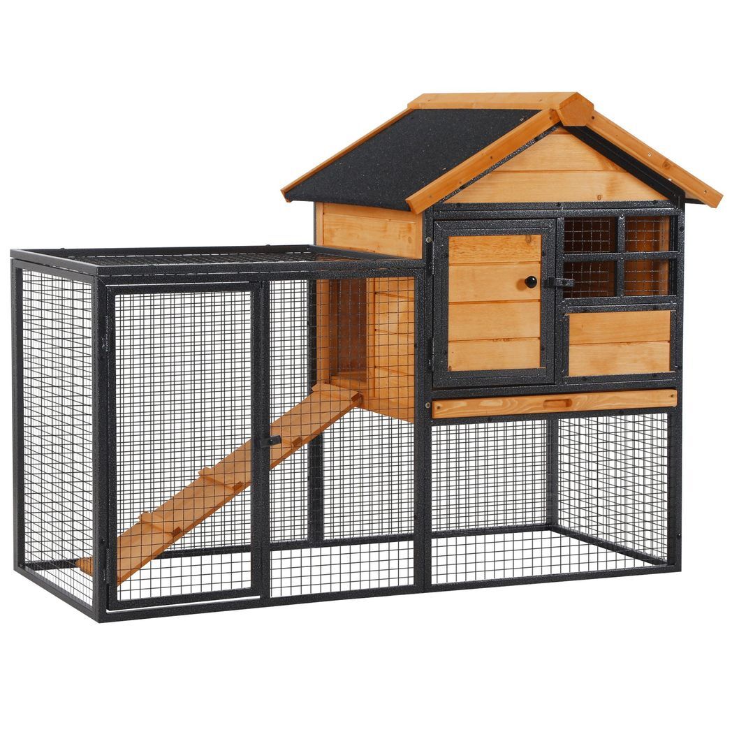 Wood-metal Rabbit Hutch Elevated Pet House Outdoor 122 x 63 x 92cm