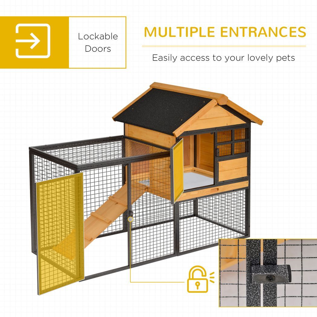 Wood-metal Rabbit Hutch Elevated Pet House Outdoor 122 x 63 x 92cm