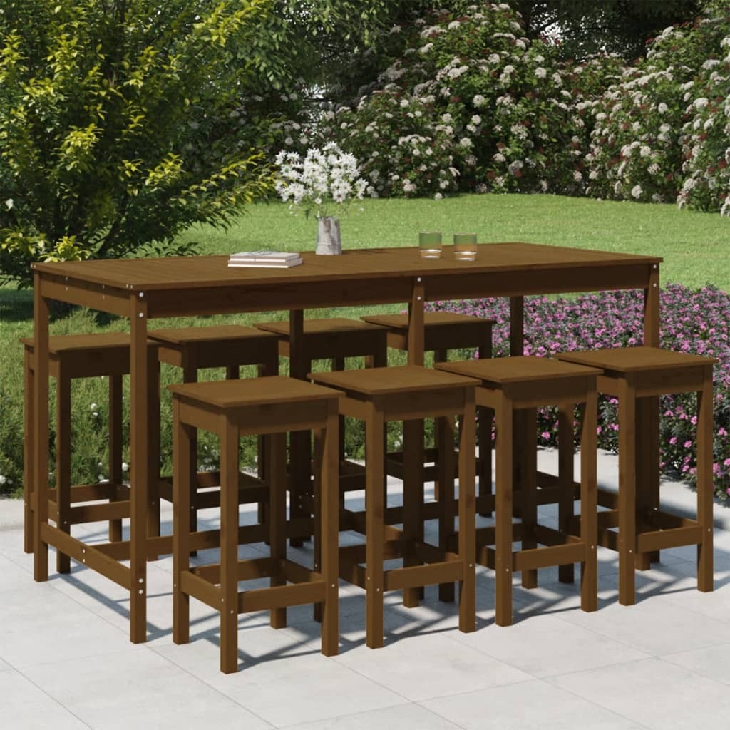 9 Piece Garden Bar Set Honey Brown Solid Wood Pine