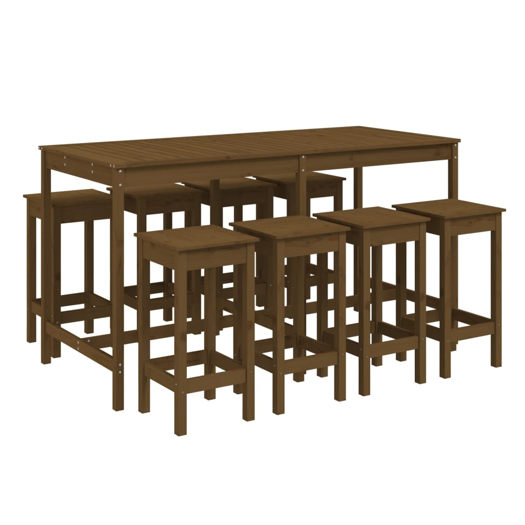 9 Piece Garden Bar Set Honey Brown Solid Wood Pine