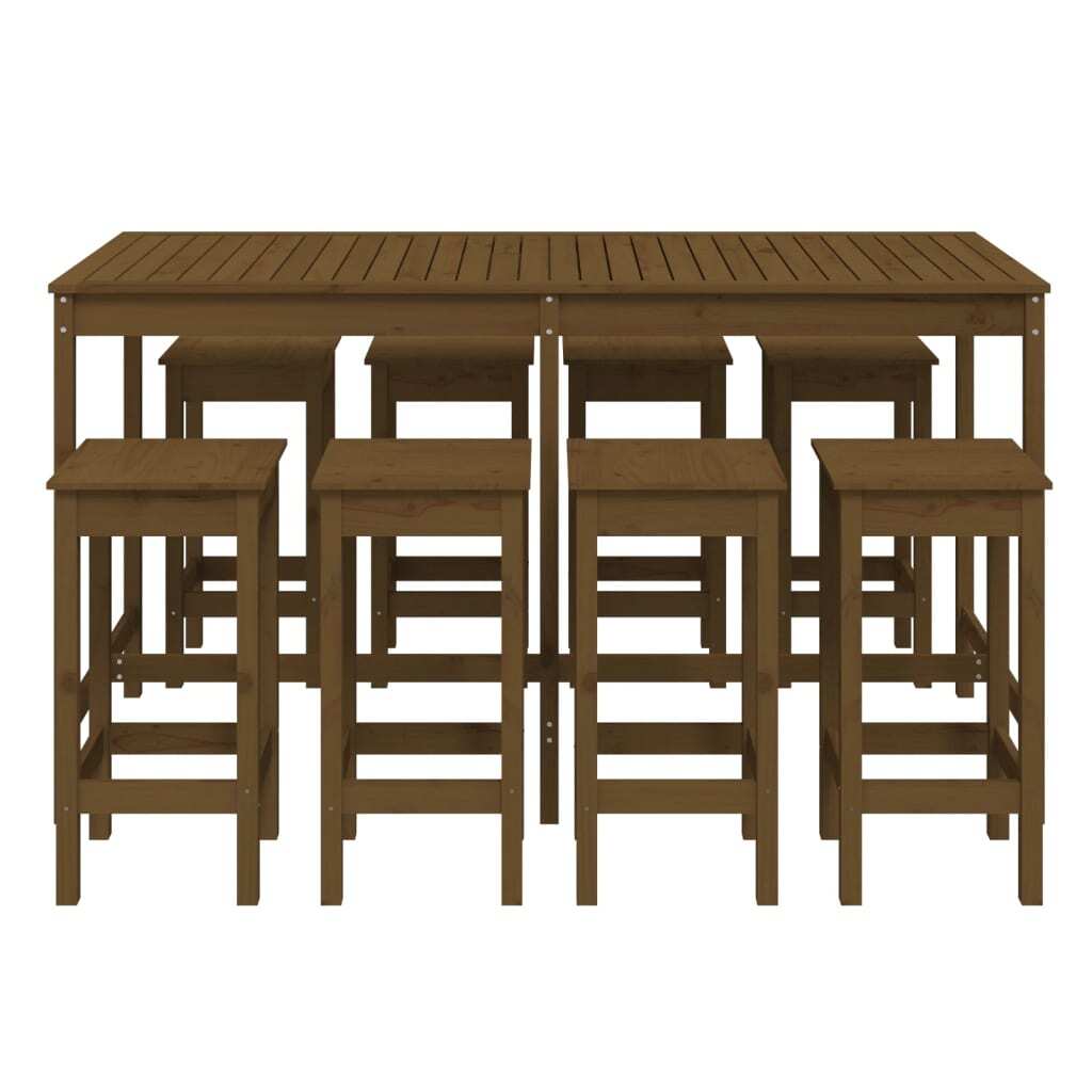 9 Piece Garden Bar Set Honey Brown Solid Wood Pine