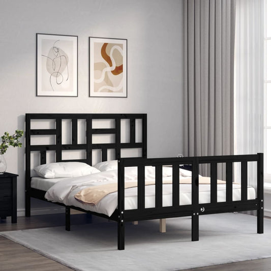 Bed Frame with Headboard Black 120x200 cm Solid Wood