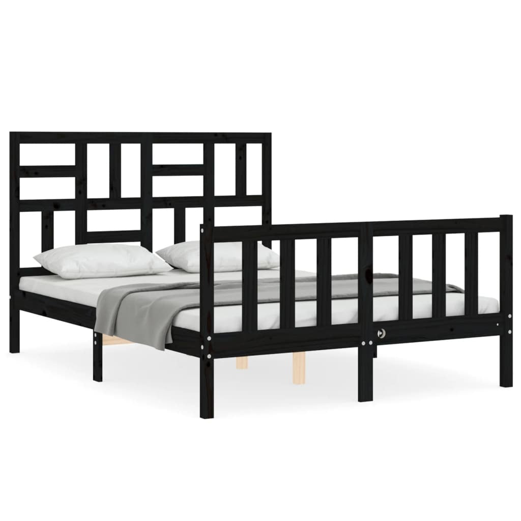 Bed Frame with Headboard Black 120x200 cm Solid Wood