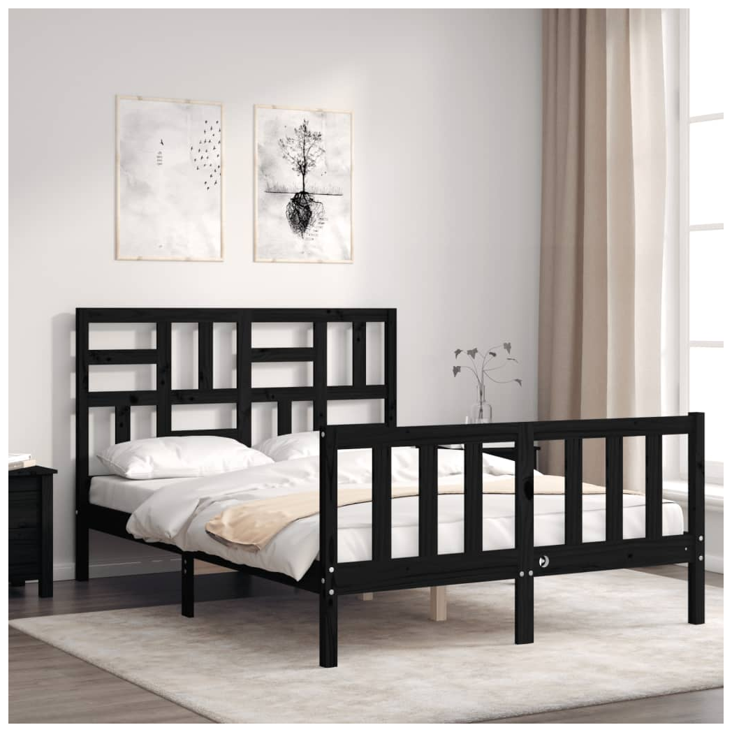 Bed Frame with Headboard Black 120x200 cm Solid Wood