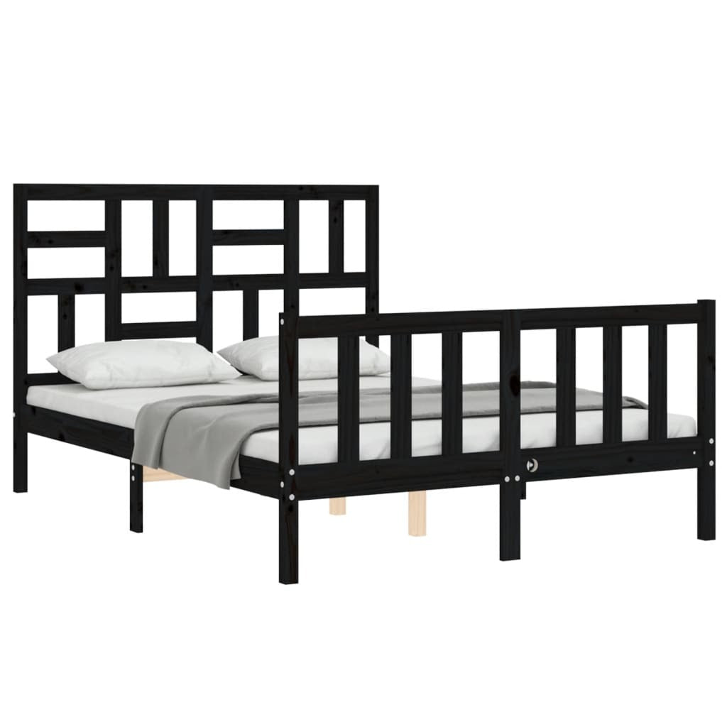 Bed Frame with Headboard Black 120x200 cm Solid Wood