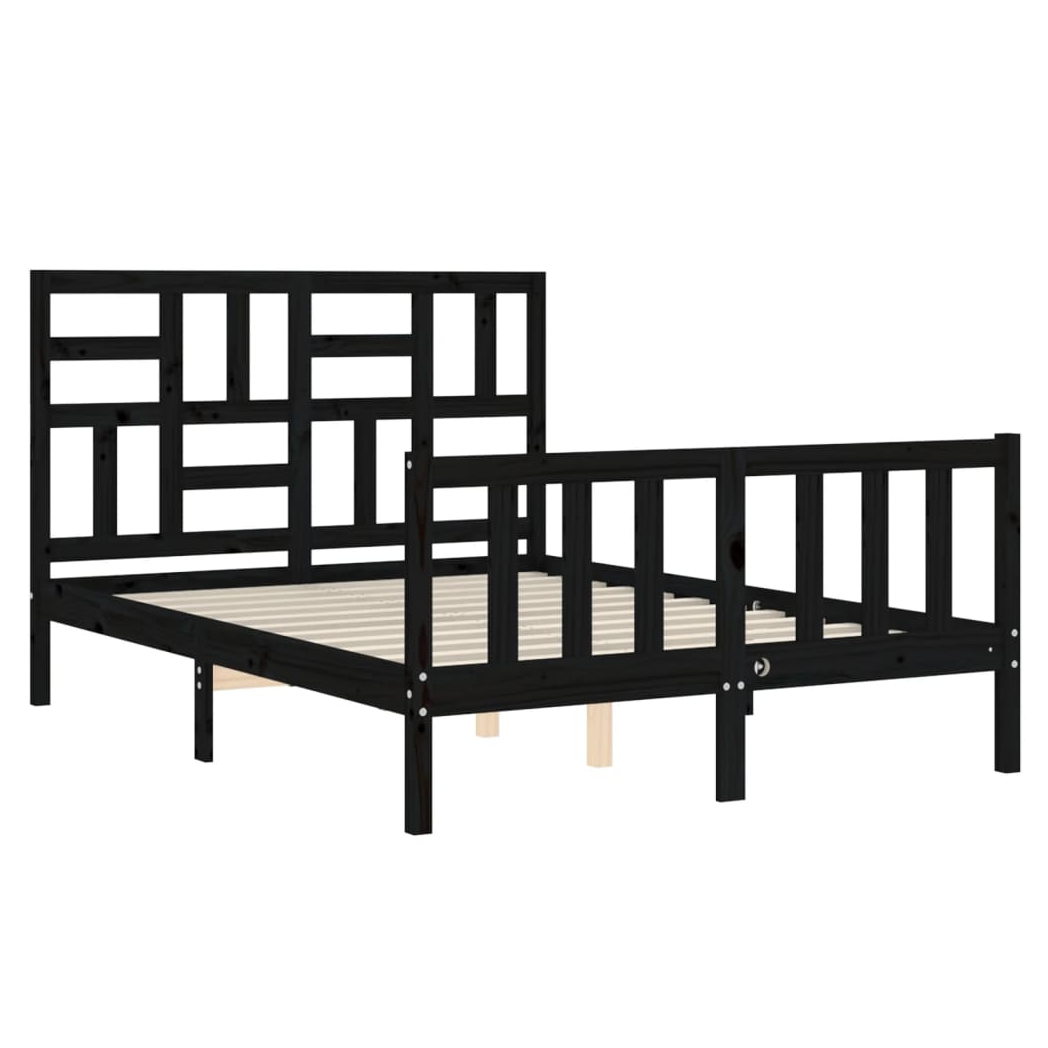 Bed Frame with Headboard Black 120x200 cm Solid Wood