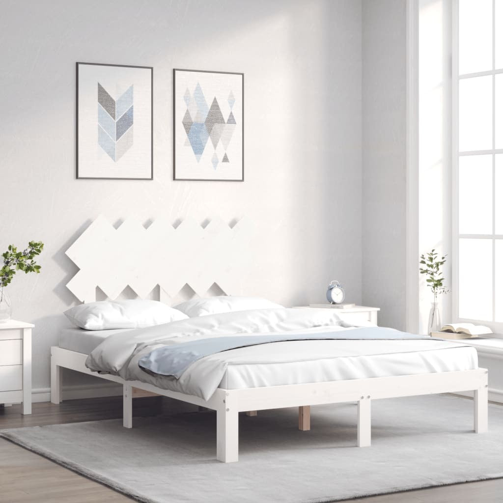 Bed Frame with Headboard White Small Double Solid Wood