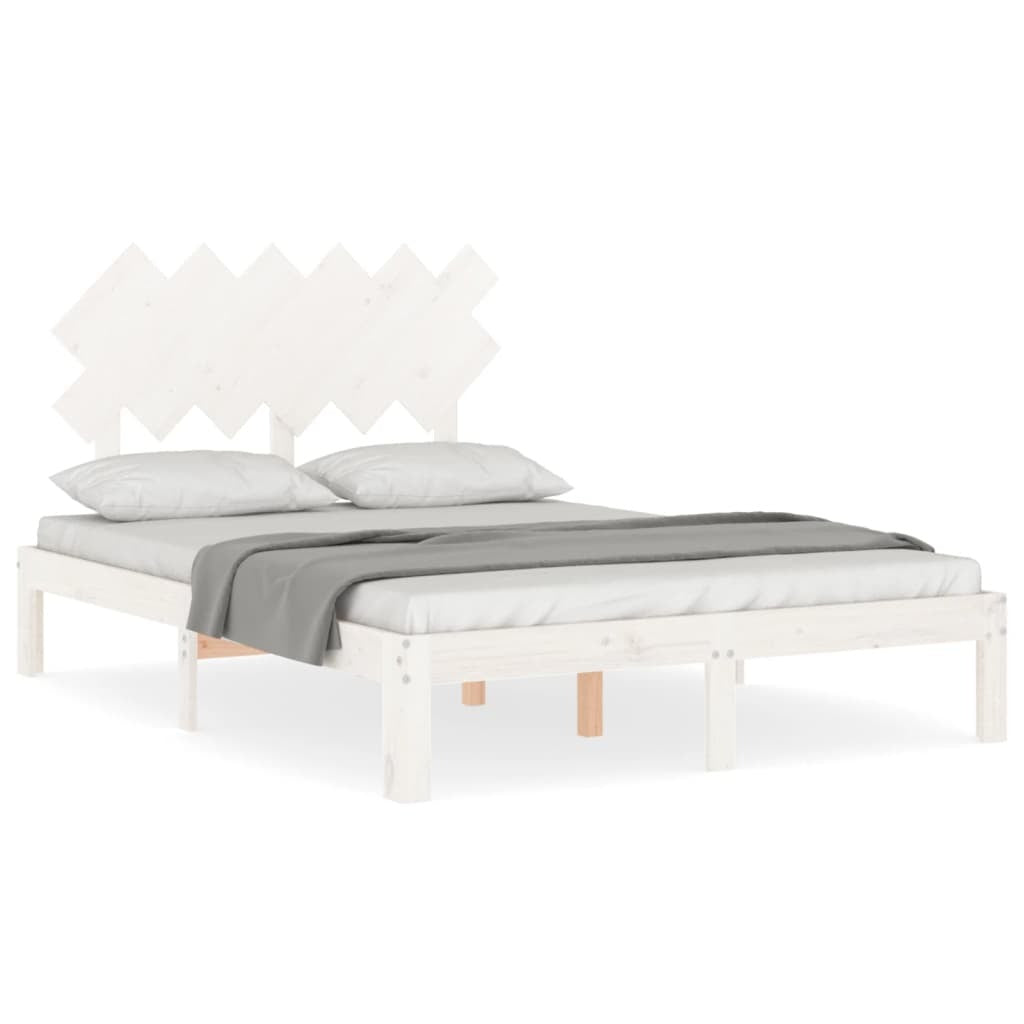 Bed Frame with Headboard White Small Double Solid Wood