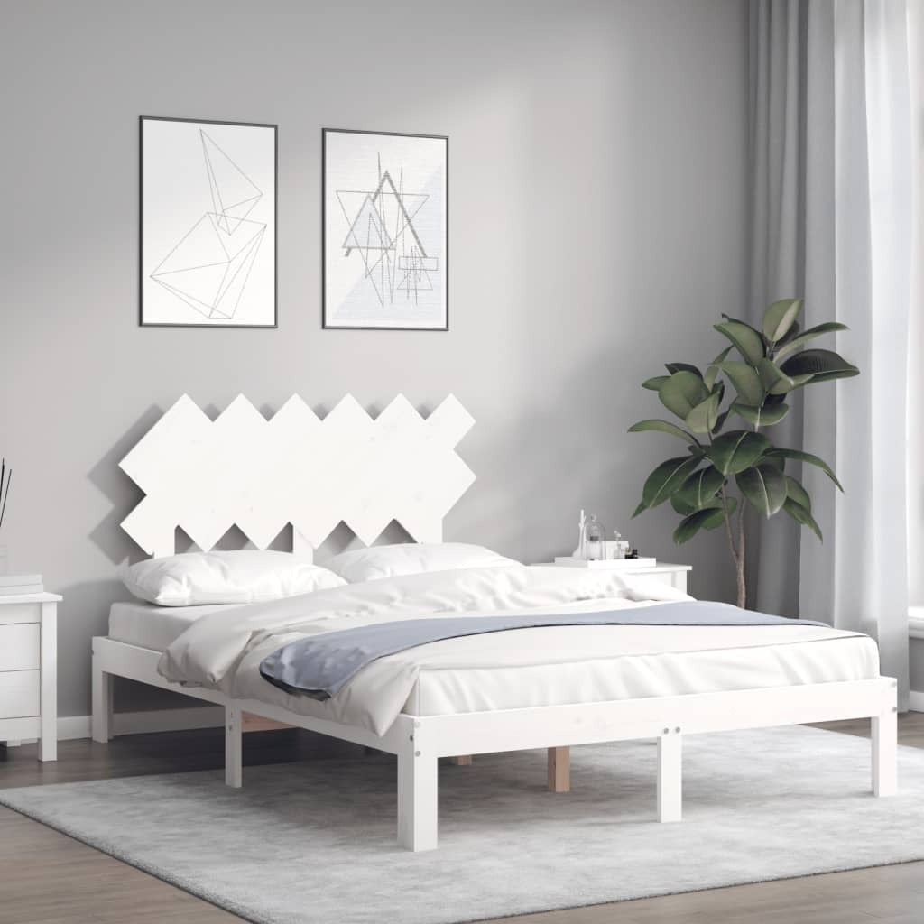 Bed Frame with Headboard White Small Double Solid Wood