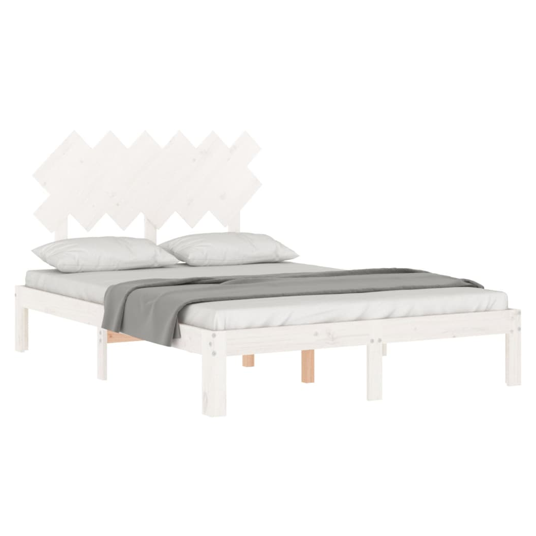 Bed Frame with Headboard White Small Double Solid Wood