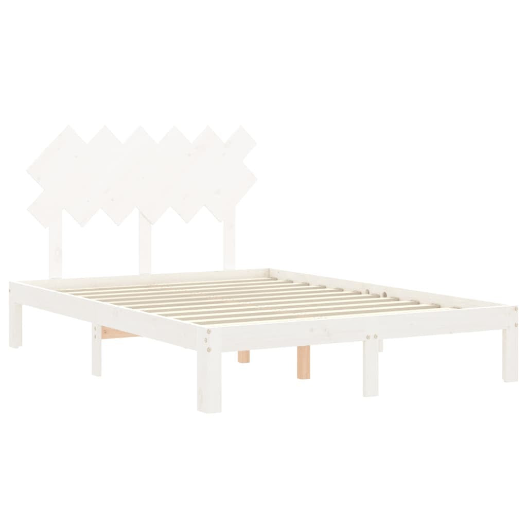 Bed Frame with Headboard White Small Double Solid Wood