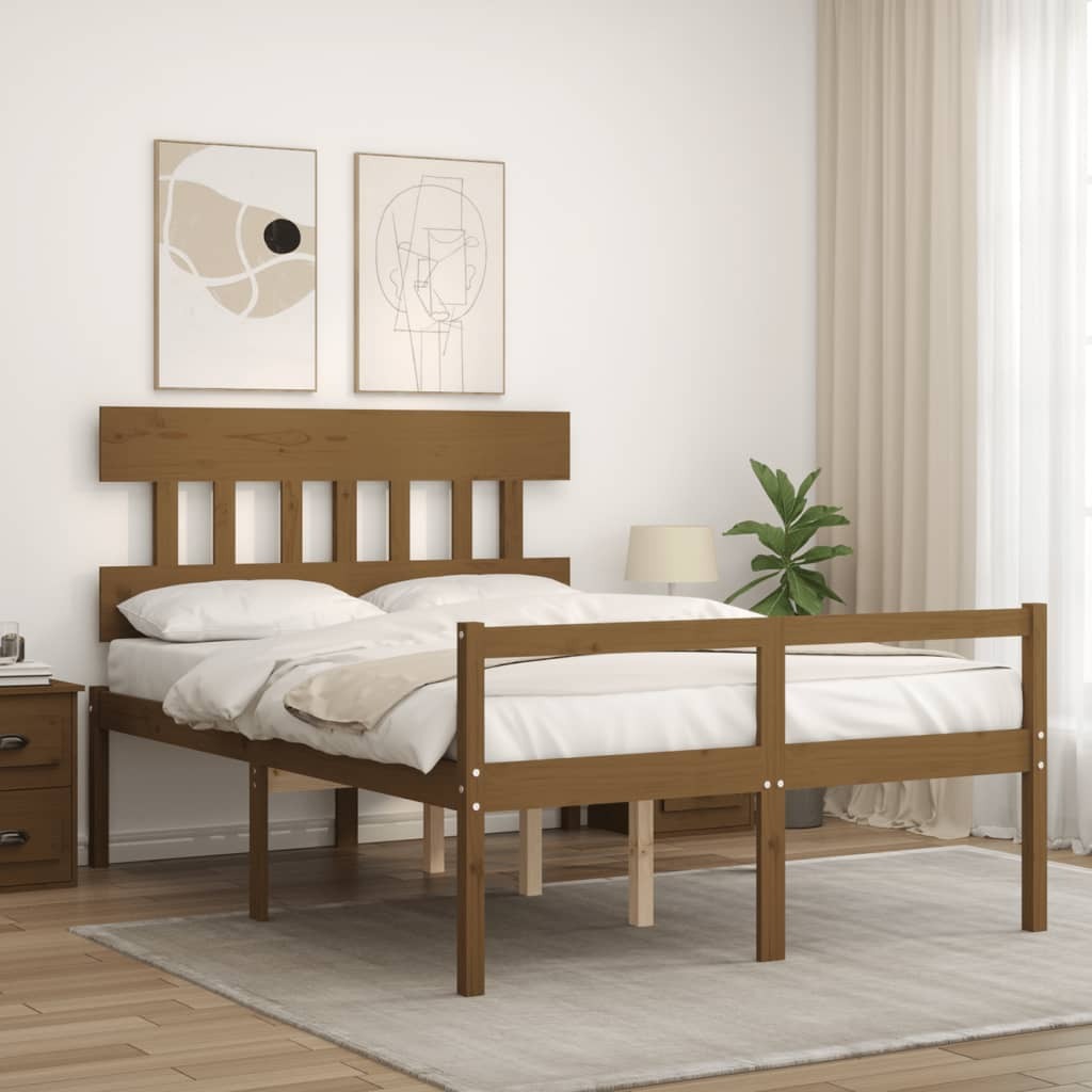 Bed Frame with Headboard Honey Brown 140x200 cm Solid Wood