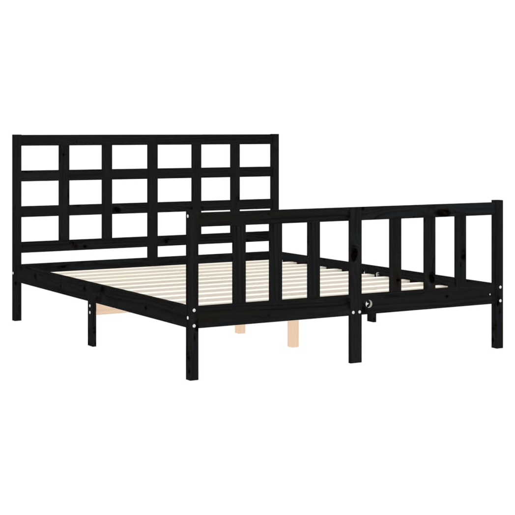 Bed Frame with Headboard Black King Size Solid Wood