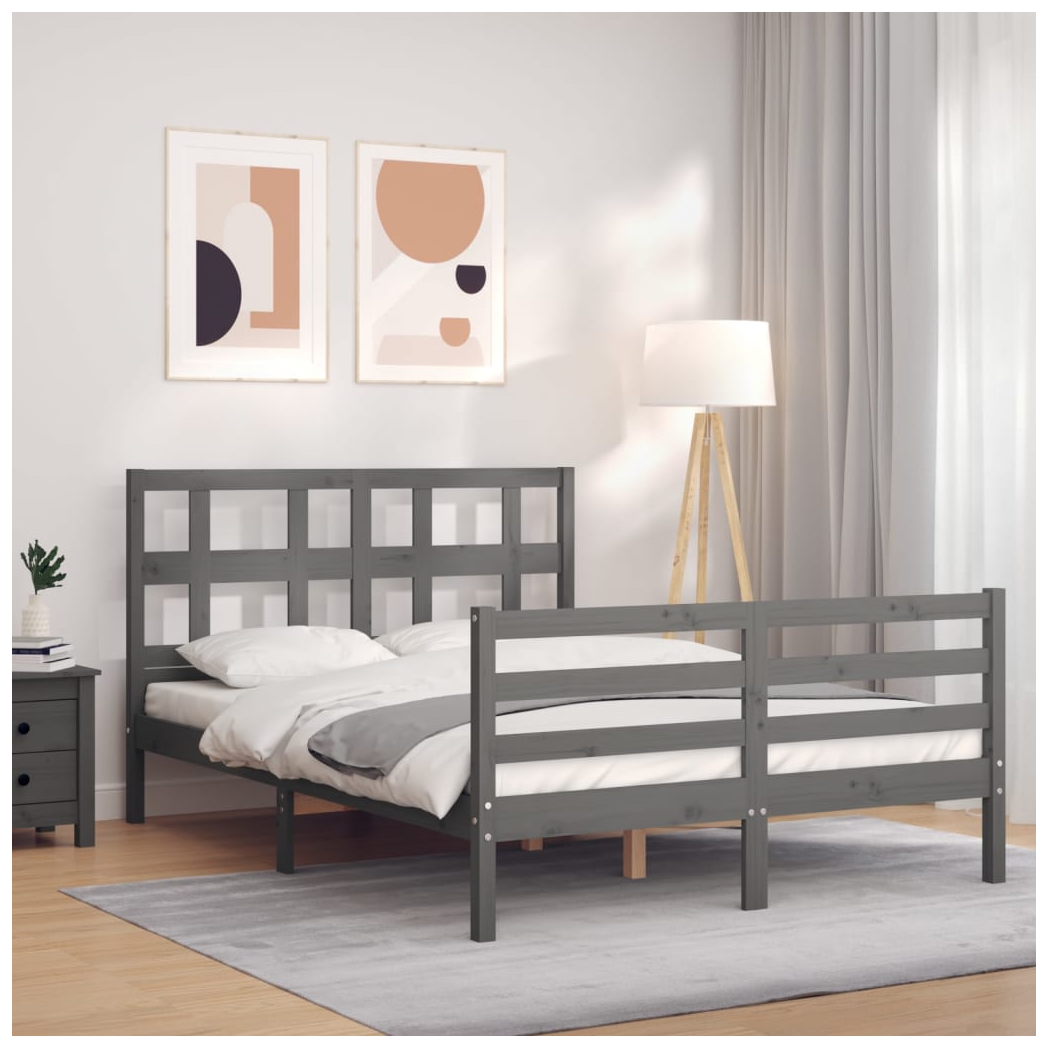 Bed Frame with Headboard Grey 140x190 cm Solid Wood