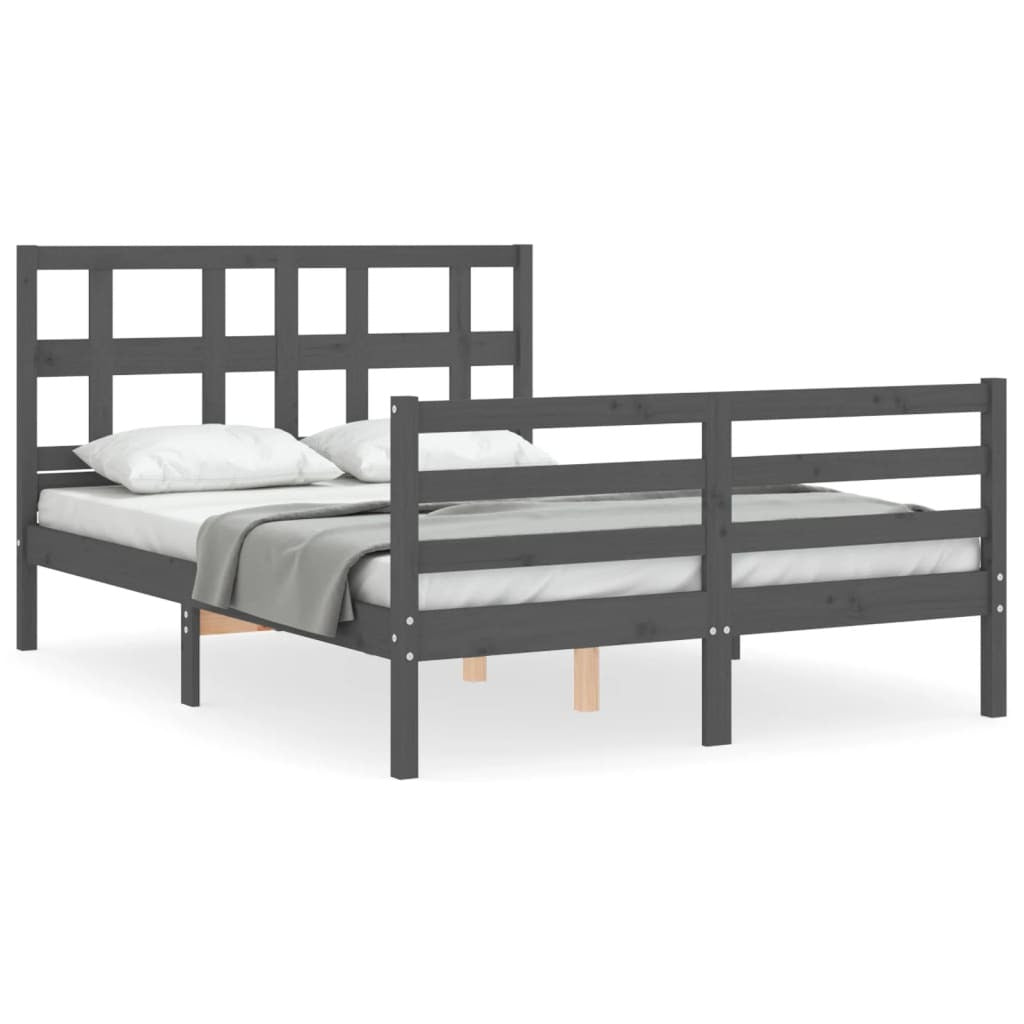 Bed Frame with Headboard Grey 140x190 cm Solid Wood