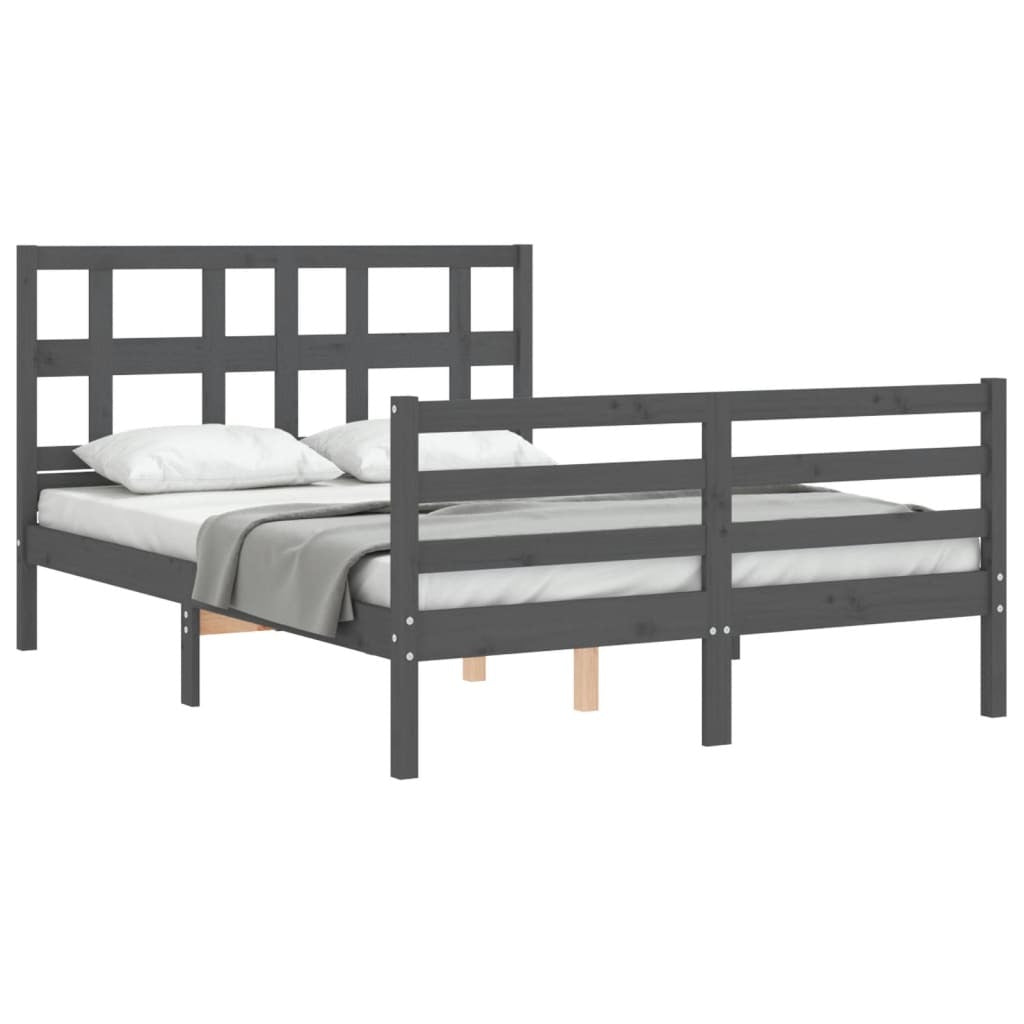 Bed Frame with Headboard Grey 140x190 cm Solid Wood