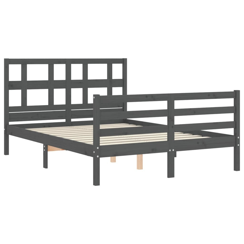 Bed Frame with Headboard Grey 140x190 cm Solid Wood