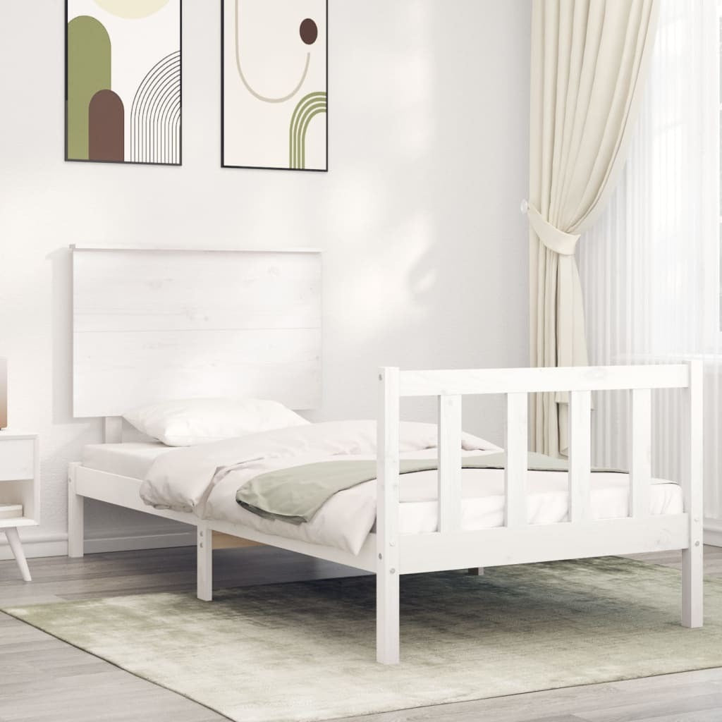 Bed Frame with Headboard White 90x200 cm Solid Wood