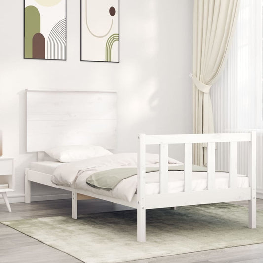 Bed Frame with Headboard White 90x200 cm Solid Wood