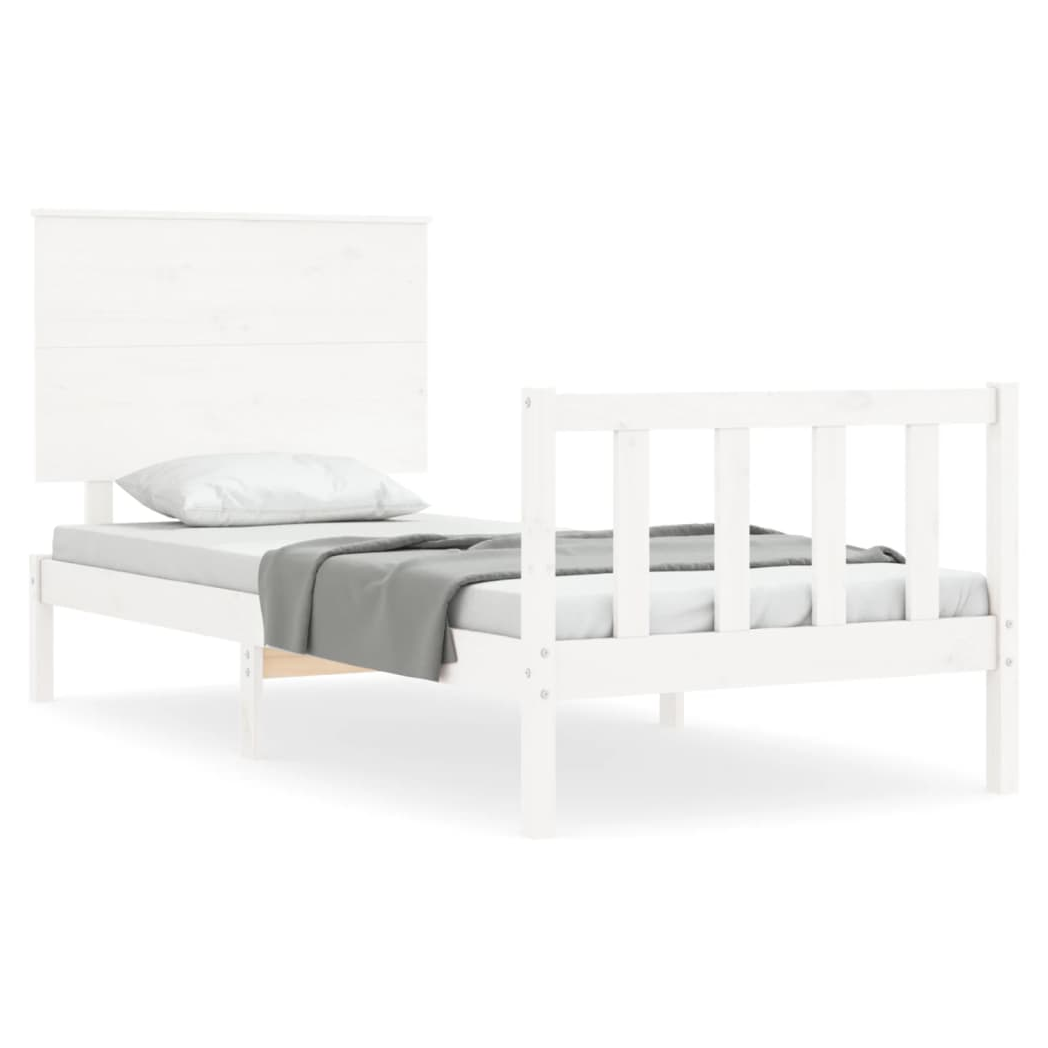 Bed Frame with Headboard White 90x200 cm Solid Wood