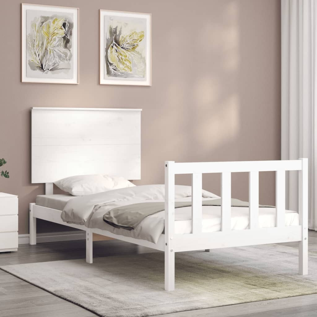 Bed Frame with Headboard White 90x200 cm Solid Wood