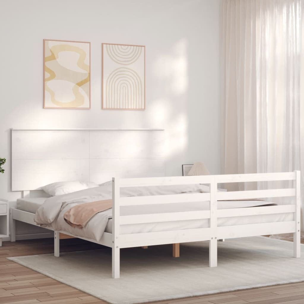 Bed Frame with Headboard White 160x200 cm Solid Wood