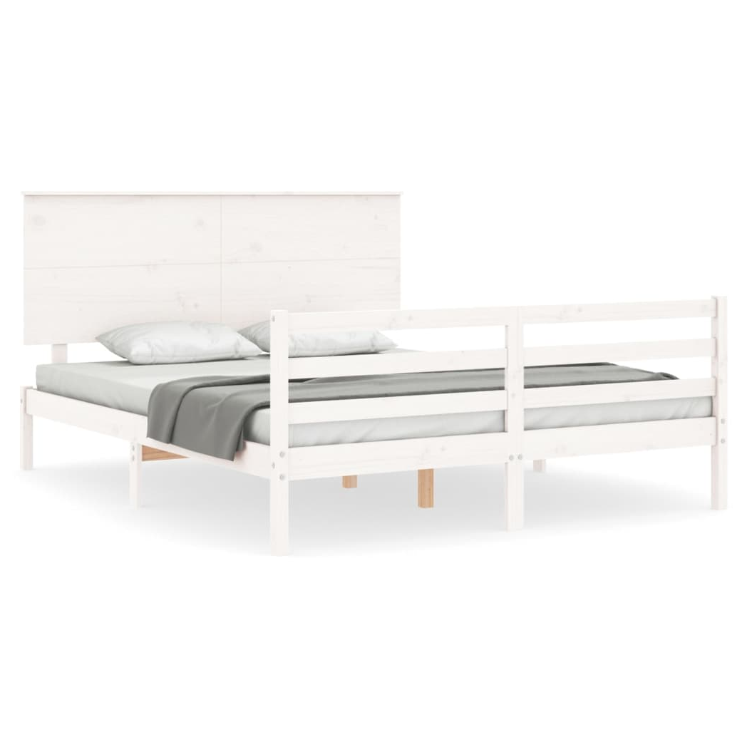 Bed Frame with Headboard White 160x200 cm Solid Wood