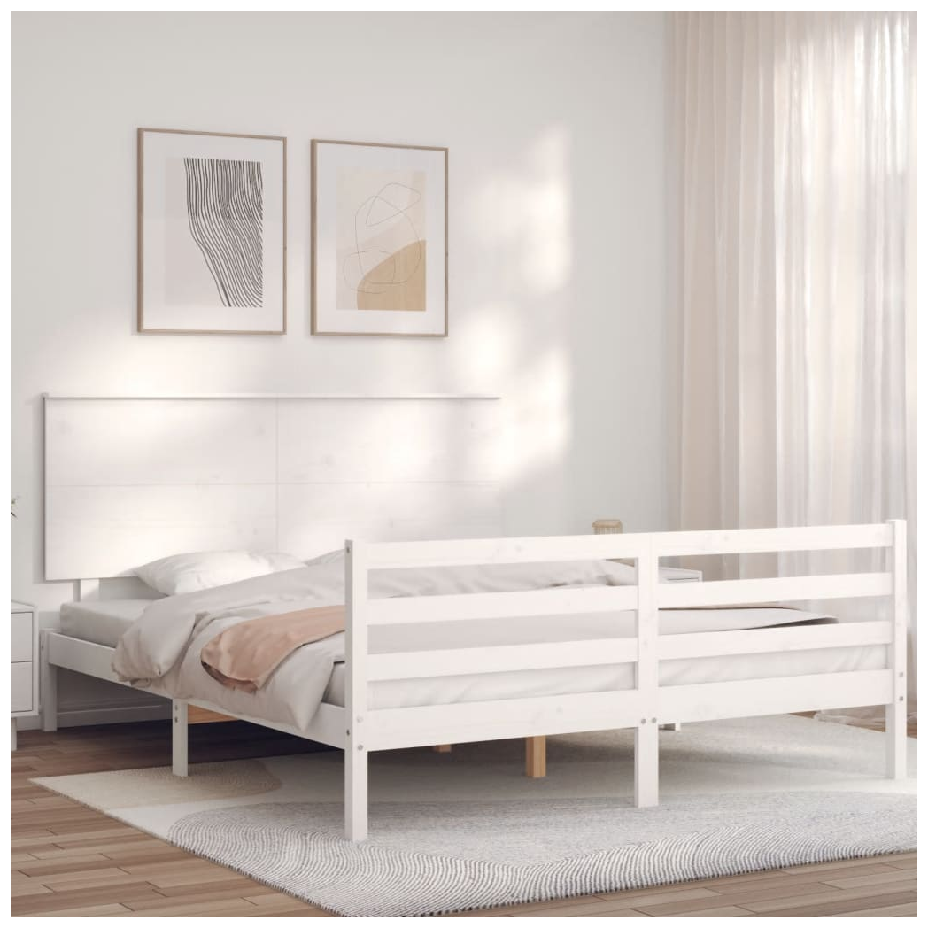 Bed Frame with Headboard White 160x200 cm Solid Wood