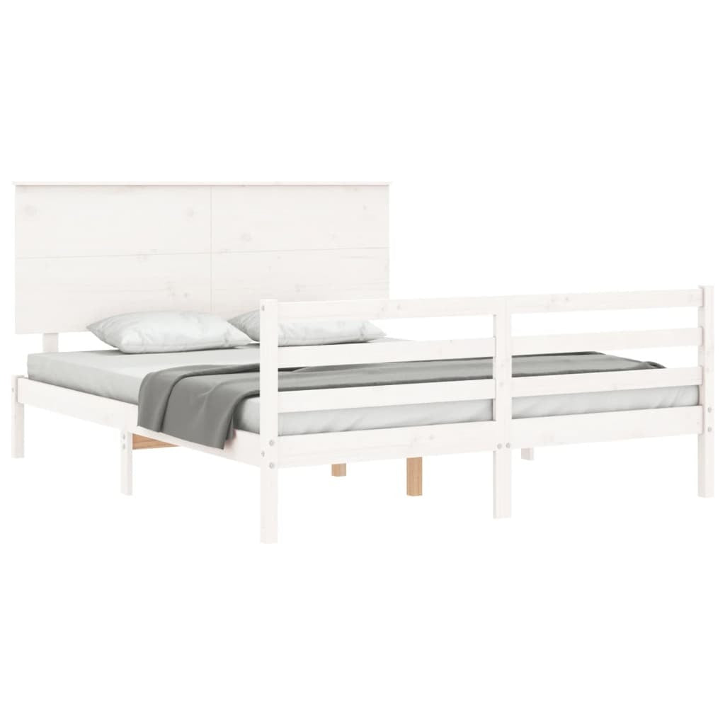 Bed Frame with Headboard White 160x200 cm Solid Wood