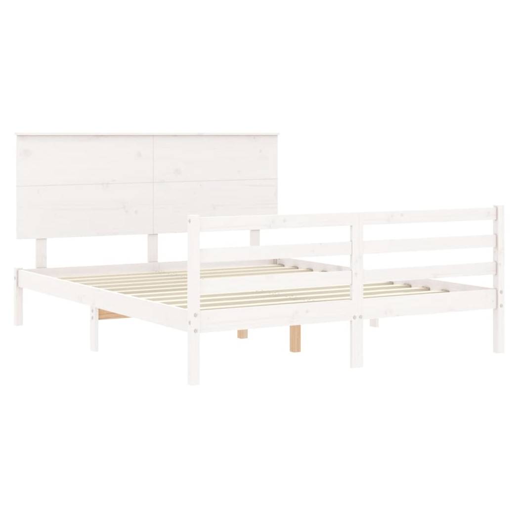 Bed Frame with Headboard White 160x200 cm Solid Wood