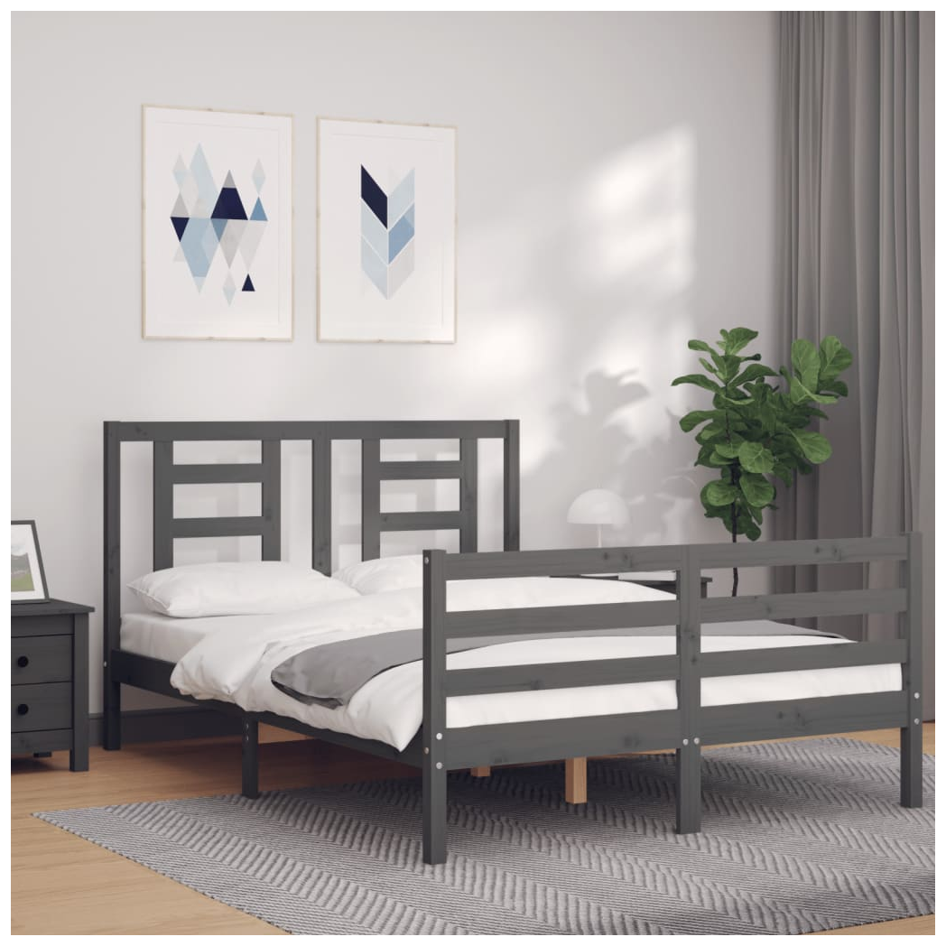 Bed Frame with Headboard Grey 140x190 cm Solid Wood