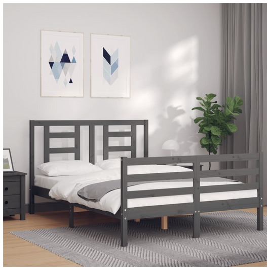 Bed Frame with Headboard Grey 140x190 cm Solid Wood