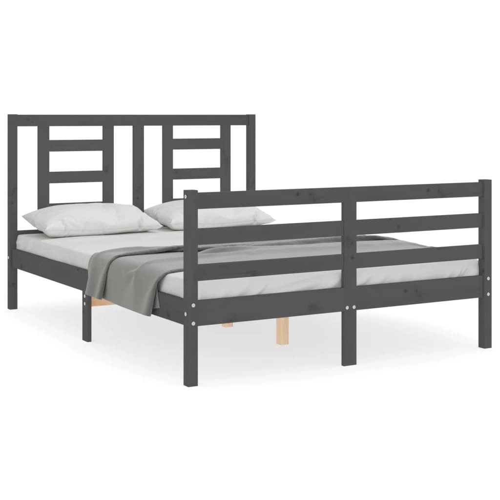 Bed Frame with Headboard Grey 140x190 cm Solid Wood