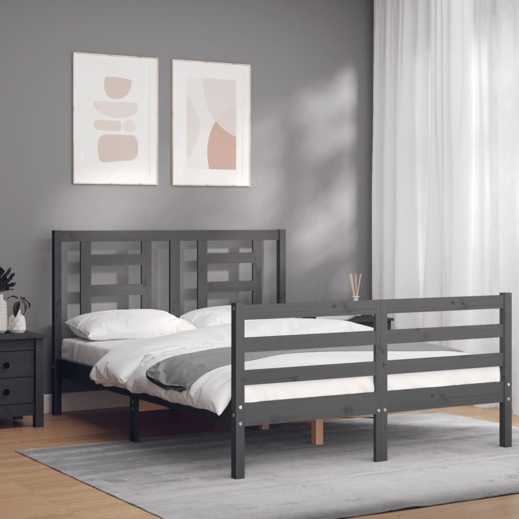 Bed Frame with Headboard Grey 140x190 cm Solid Wood