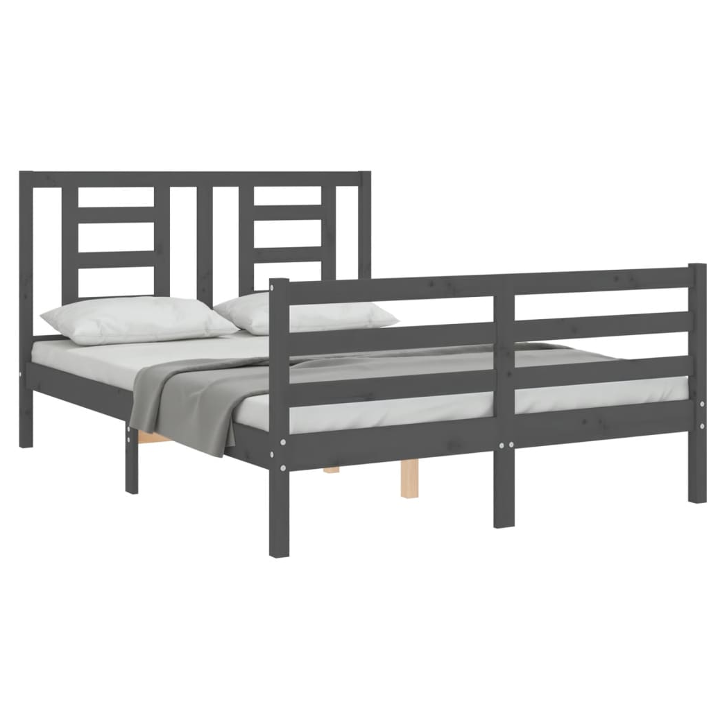 Bed Frame with Headboard Grey 140x190 cm Solid Wood