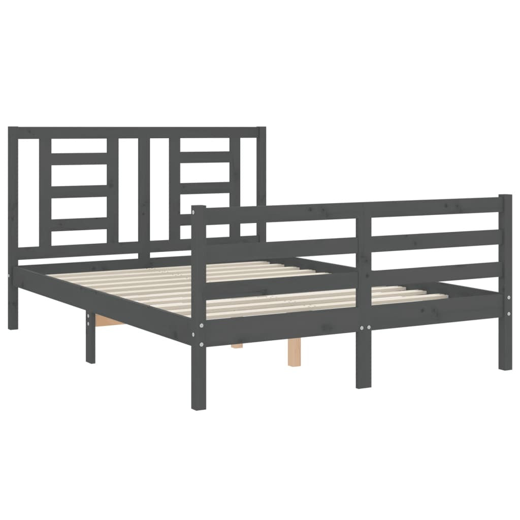 Bed Frame with Headboard Grey 140x190 cm Solid Wood